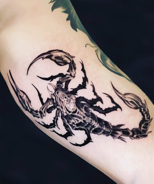 tatuaż graficzny ze skorpionem