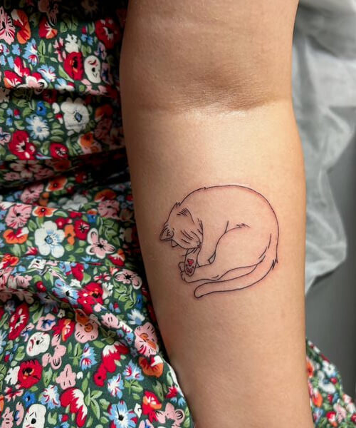 delikatny linearny kotek tatuaż dwukolorowy